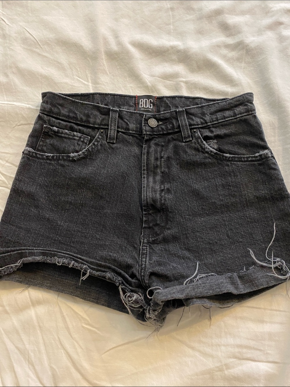 BDG Black Girlfriend High-Rise Cutoff Denim Shorts - size 28